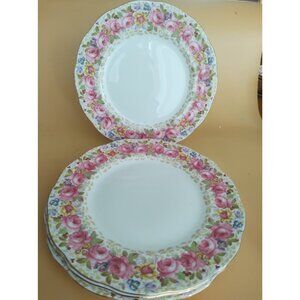 Royal Albert Set of 4 Dinner Plates 10 3/8" Serena (Thin Gold Trim)  1960-1970